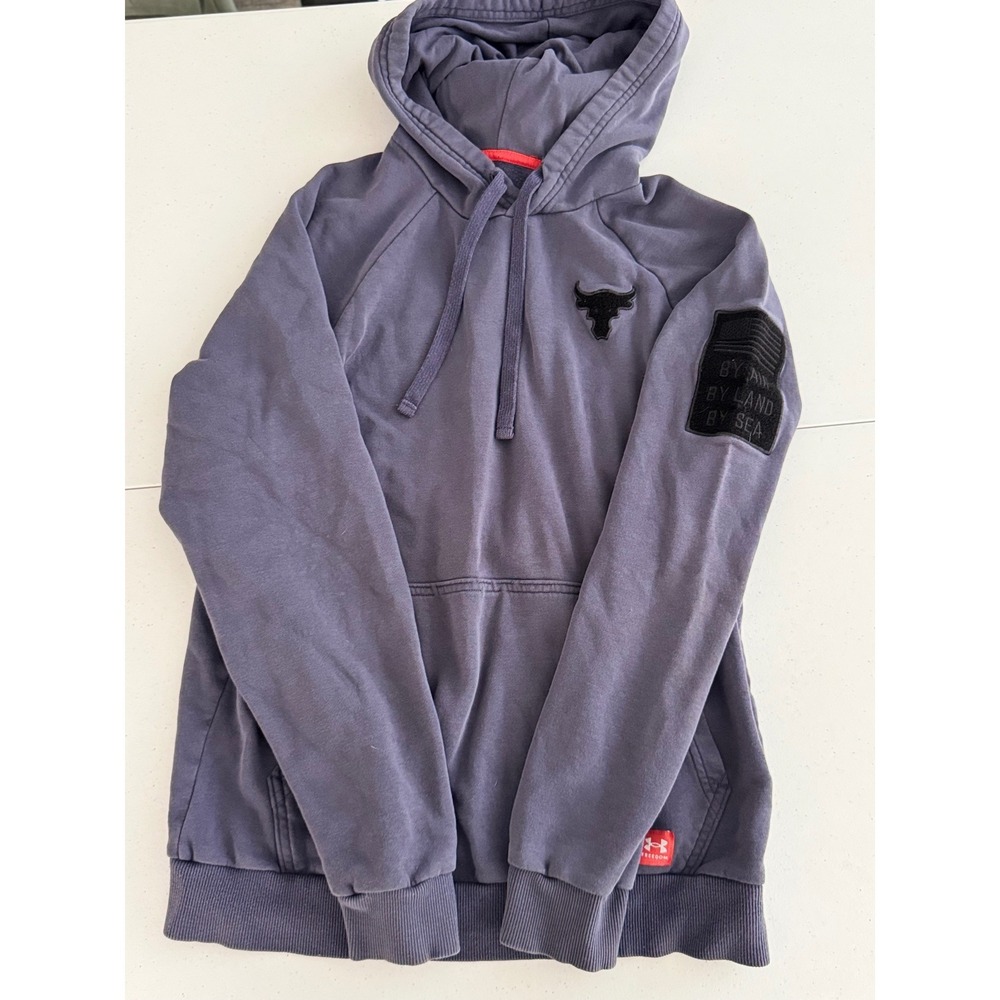 Project Rock Under Armour Freedom Hoodie Small Blue Brahma Bull Military Patch